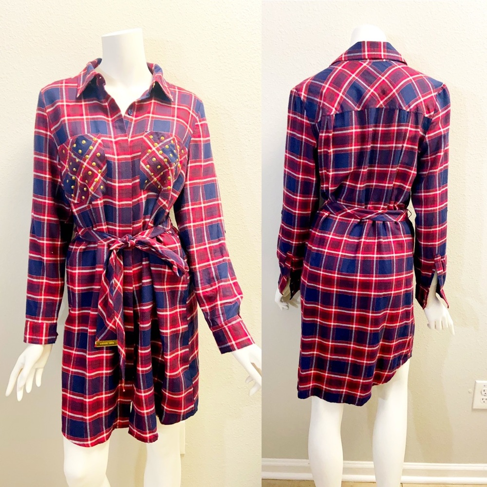michael kors plaid shirt dress raspberry